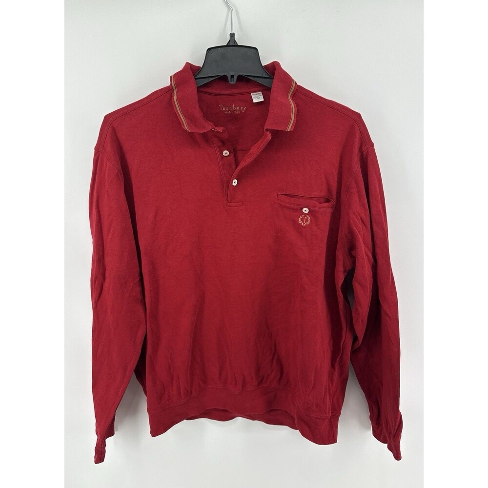 Turnbury Men's Size Large Polo Heavy Shirt Red Long Sleeve 100% Cotton